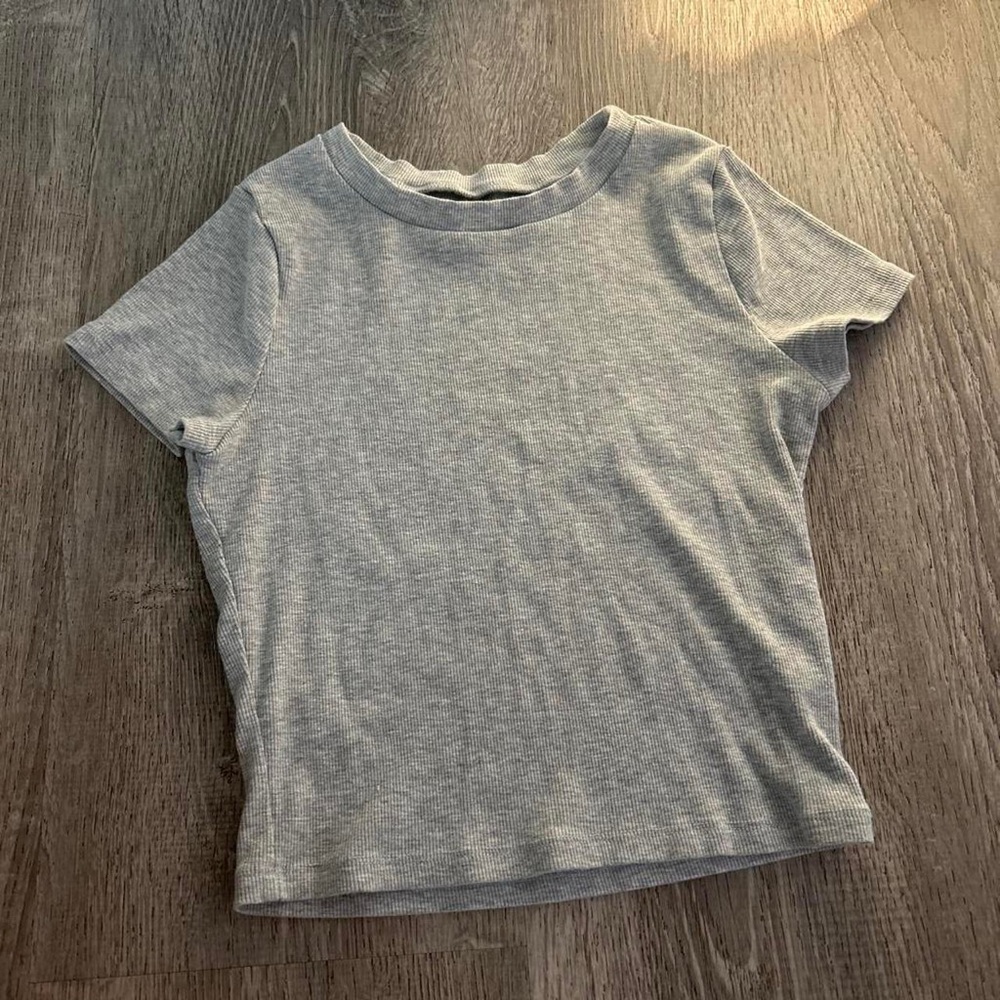 Grey Ribbed Short Sleeve Kids Tee